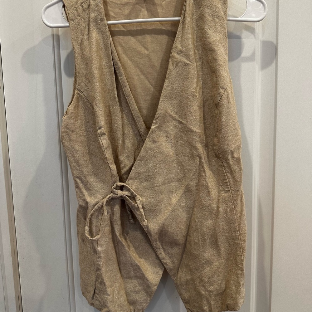 Tan Sleeveless Wrap Top